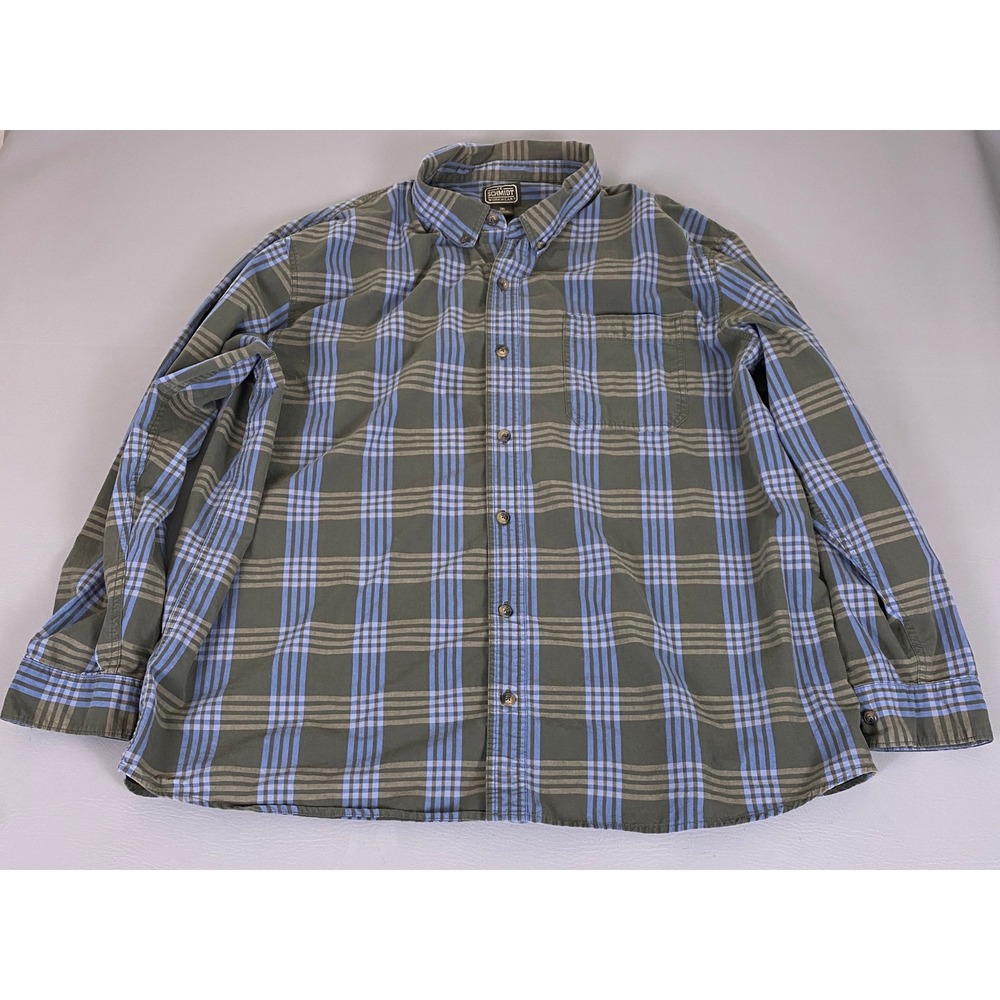 CE Schmidt Workwear Shirt Men's 3XL Plaid Button Down Olive Blue‎ Long Sleeve